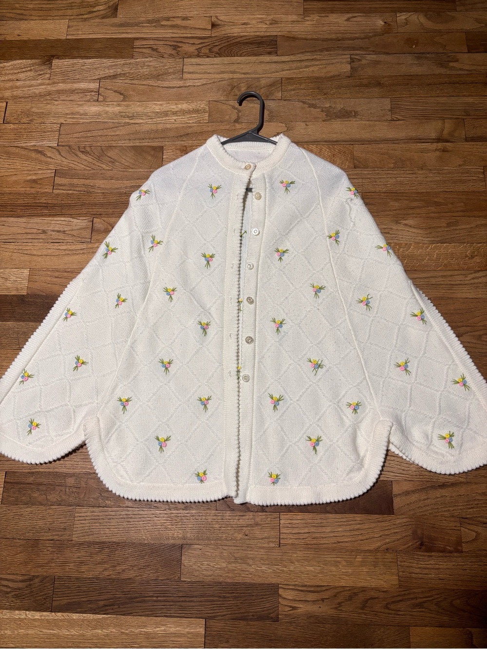 Women's Cream Embroidered Button-Front Cape Jacket